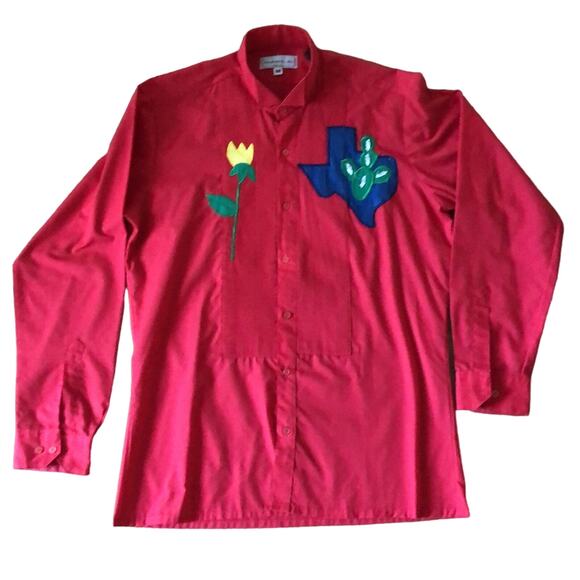 Vintage Needleworks, Etc red tuxedo shirt with map of Texas size medium - Picture 1 of 12